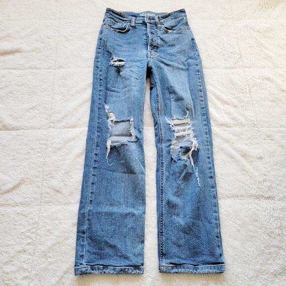 Wild Fable High Rise Straight Leg Distressed Mom Jeans - Picture 2 of 5